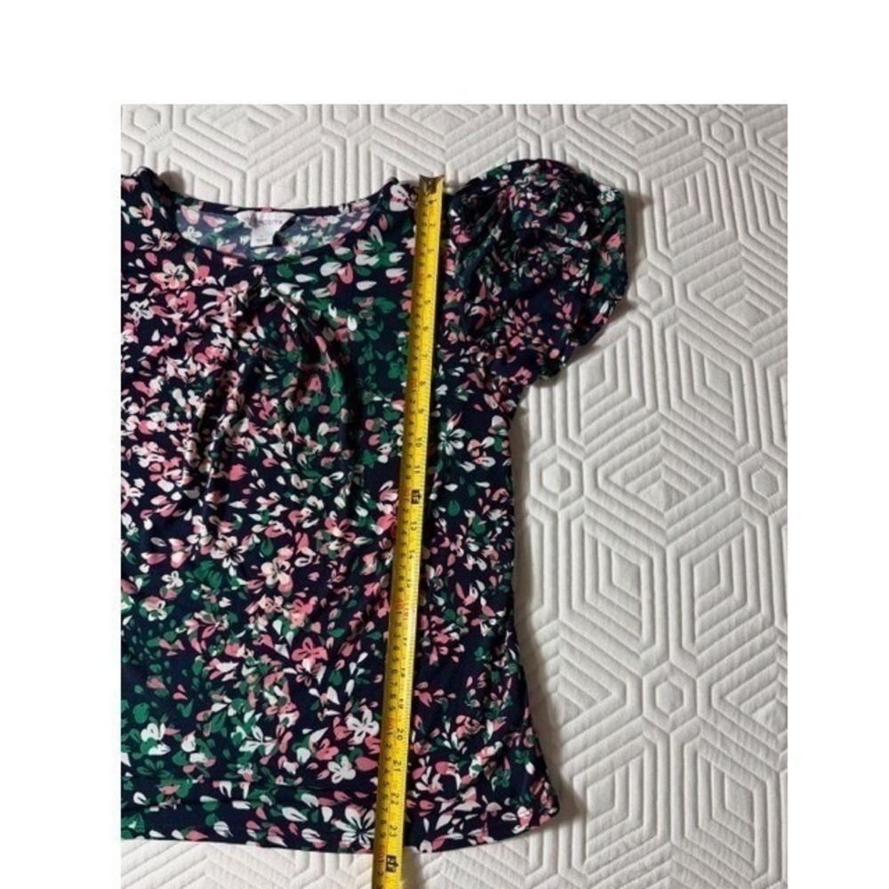 Liz Claiborne Blue Blouse w/floral Print Short Sleeve Top Size‎ Large - Picture 7 of 11